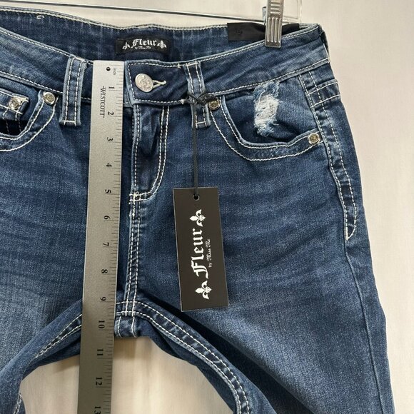 Fleur by Miss Me Jeans Size 29/8 Straight Wing Faux Flap Pocket Denim Blue - Picture 11 of 12